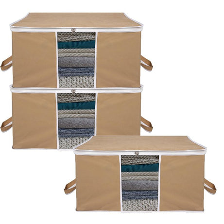 Two Way White Zipper Clothes Storage Bag 75 GSM Closet Organizers Sweater Clothes Storage Containers ( Pack Of 3 ) - Oshi.pk - Buy & Sell Online