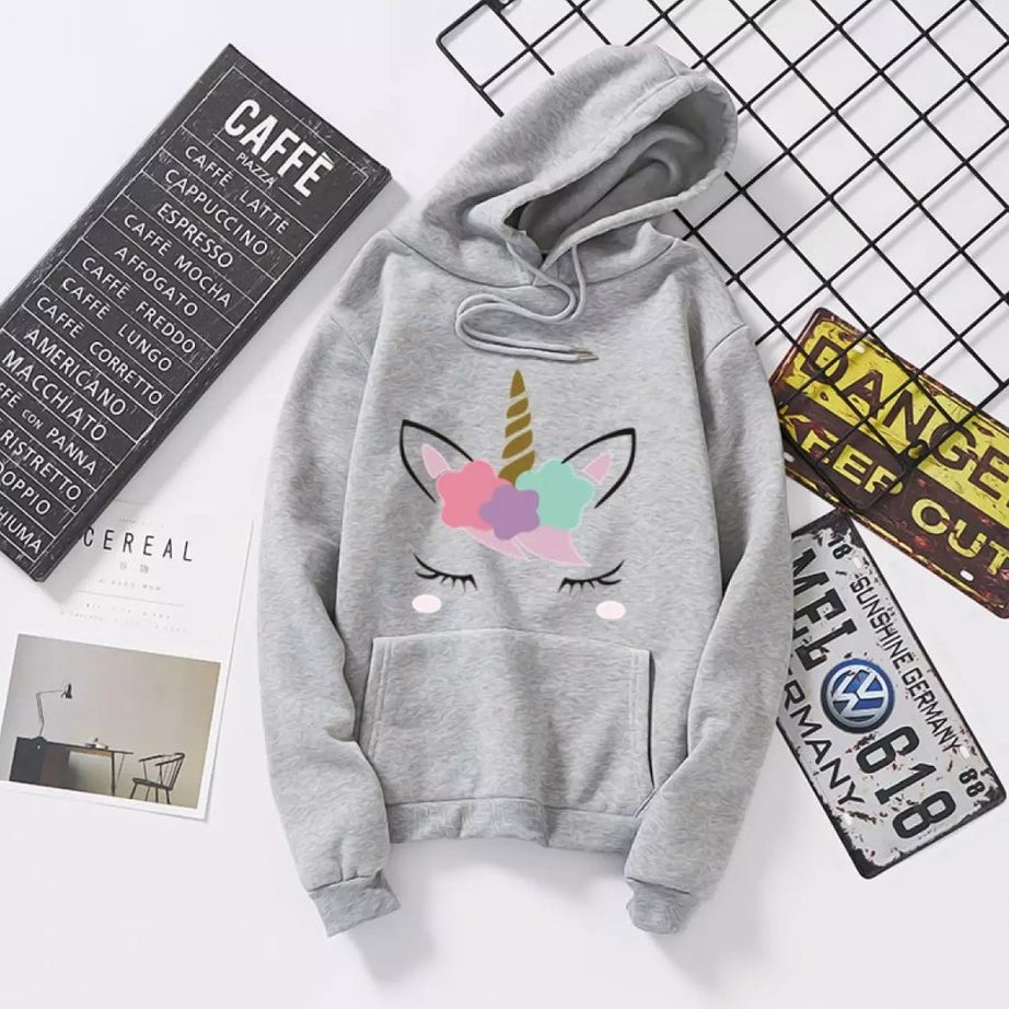 Unicorn Print Winter Fleece Pullover Hoodie For Girls Women And Ladies - Oshi.pk - Buy & Sell Online