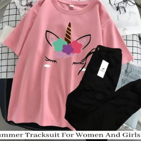 Unicorn Tracksuit for Women and Girl Summer Shirt and Black Trouser Gym wear printed Clothing Summer Breathable and comfortable - Oshi.pk - Buy & Sell Online