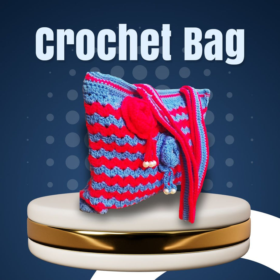 Unique Handmade Crochet Bags: Line Patterns in Pink and Feroze : Elegant Handmade Crochet Bags for Women : Eye-Catching Crochet Bags for Girls. - Oshi.pk - Buy & Sell Online