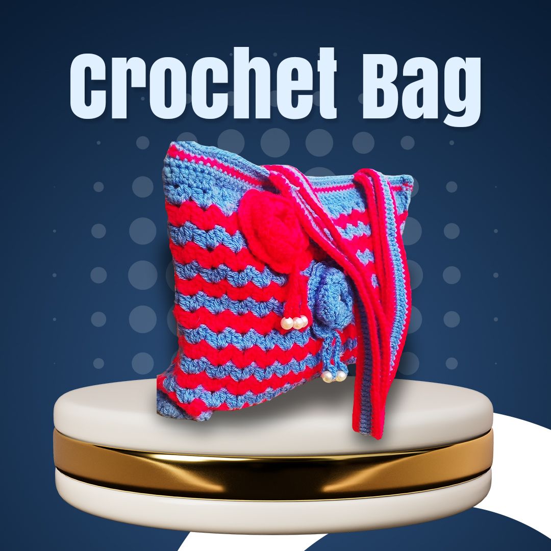 Unique Handmade Crochet Bags: Line Patterns in Pink and Feroze : Elegant Handmade Crochet Bags for Women : Eye-Catching Crochet Bags for Girls. - Oshi.pk - Buy & Sell Online