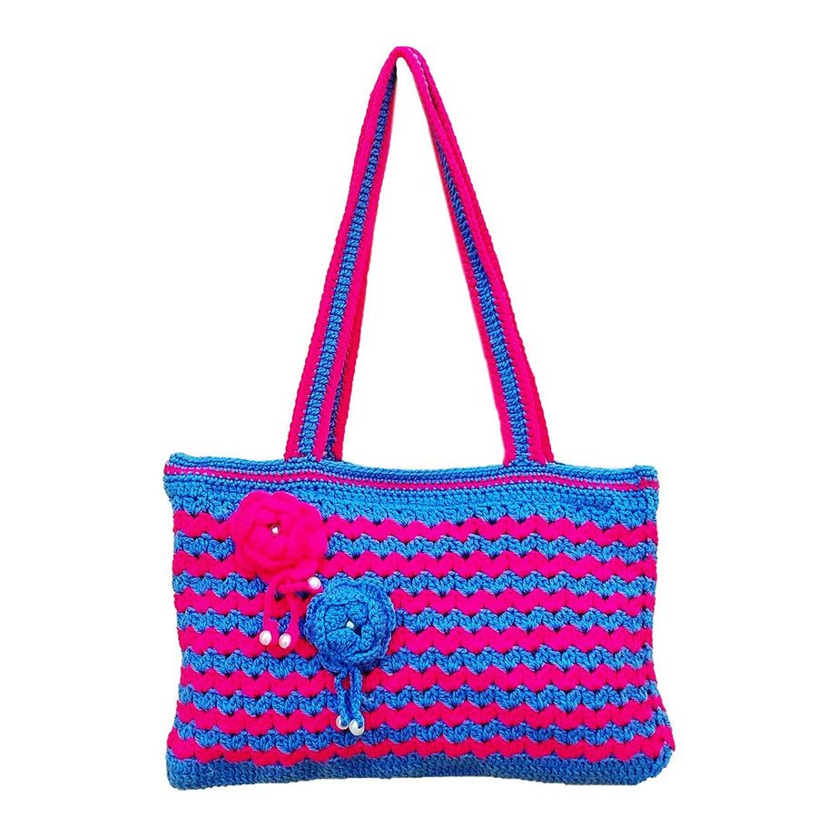 Unique Handmade Crochet Bags: Line Patterns in Pink and Feroze : Elegant Handmade Crochet Bags for Women : Eye-Catching Crochet Bags for Girls. - Oshi.pk - Buy & Sell Online