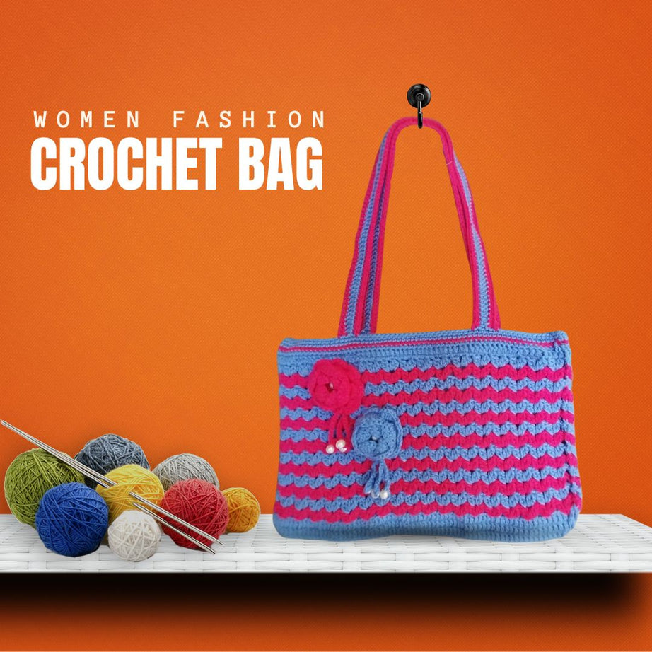 Unique Handmade Crochet Bags: Line Patterns in Pink and Feroze : Elegant Handmade Crochet Bags for Women : Eye-Catching Crochet Bags for Girls. - Oshi.pk - Buy & Sell Online