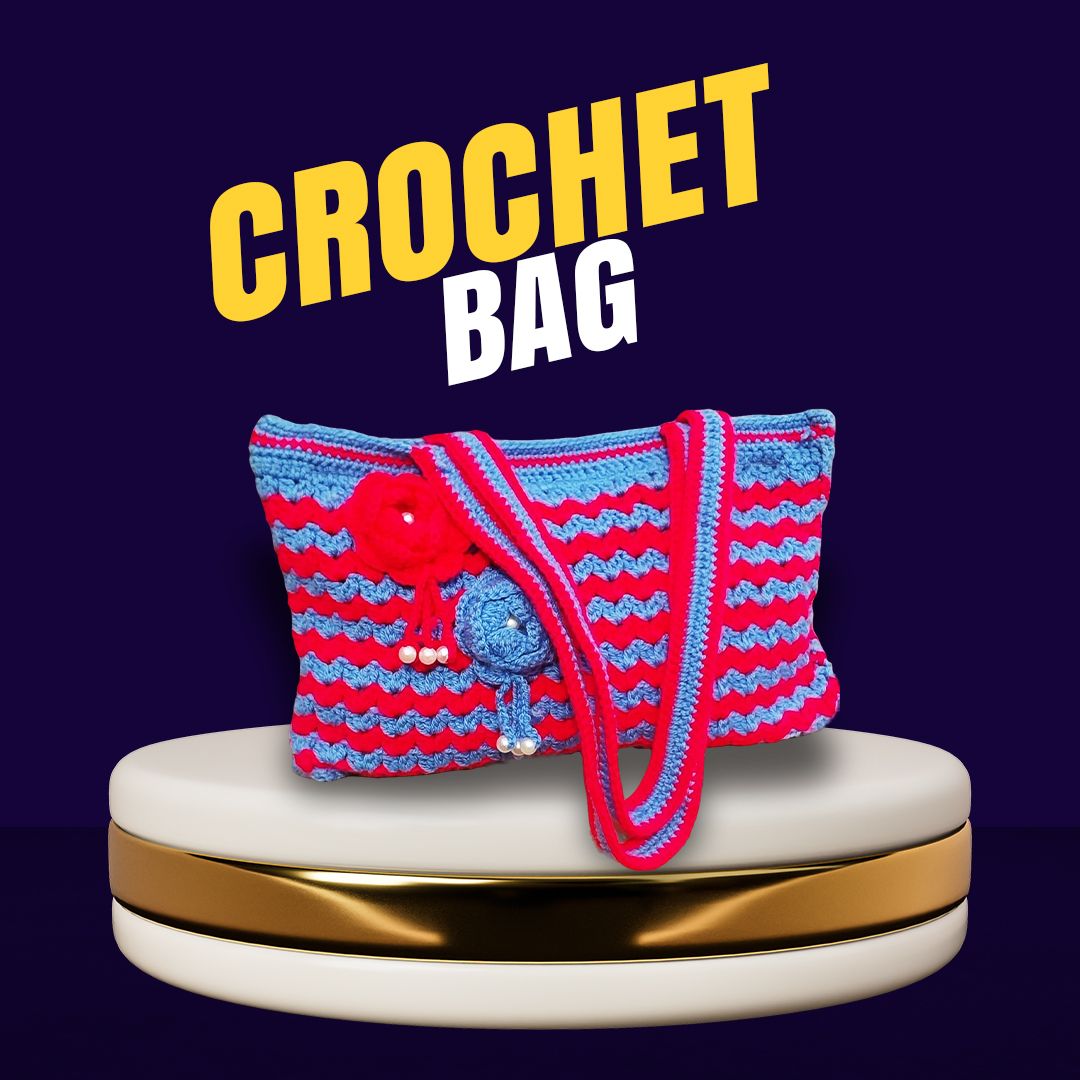 Unique Handmade Crochet Bags: Line Patterns in Pink and Feroze : Elegant Handmade Crochet Bags for Women : Eye-Catching Crochet Bags for Girls. - Oshi.pk - Buy & Sell Online