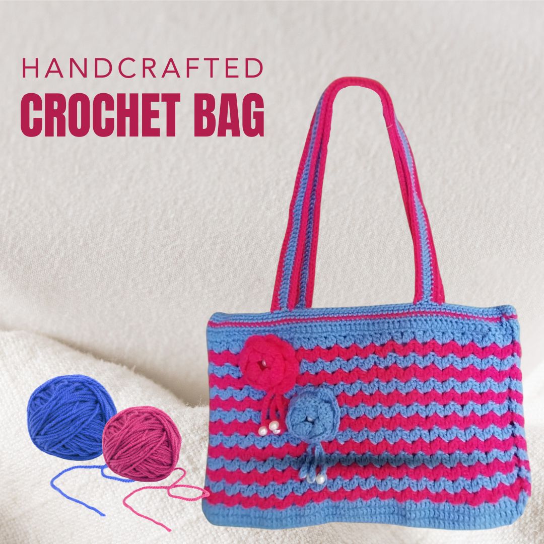 Unique Handmade Crochet Bags: Line Patterns in Pink and Feroze : Elegant Handmade Crochet Bags for Women : Eye-Catching Crochet Bags for Girls. - Oshi.pk - Buy & Sell Online