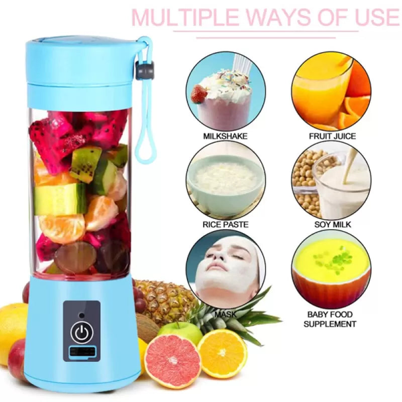 USB Rechargeable Juicer Blender 4 Blades Electric Blender Mini Portable Personal Size Juicer Cup USB Rechargeable Mixer 380ml Food Grade Water Bottle - Oshi.pk - Buy & Sell Online