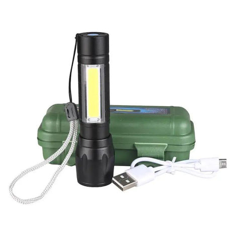 USB Rechargeable Waterproof Zoomable LED Flashlight Torch Tial Clip - Flashlight Rechargeable Telescopic Zoom Torch Mini LED Light & Cable - Oshi.pk - Buy & Sell Online