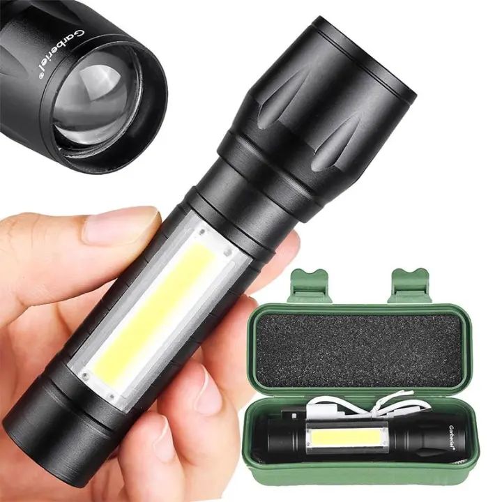 USB Rechargeable Waterproof Zoomable LED Flashlight Torch Tial Clip - Flashlight Rechargeable Telescopic Zoom Torch Mini LED Light & Cable - Oshi.pk - Buy & Sell Online