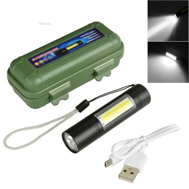 USB Rechargeable Waterproof Zoomable LED Flashlight Torch Tial Clip - Flashlight Rechargeable Telescopic Zoom Torch Mini LED Light & Cable - Oshi.pk - Buy & Sell Online