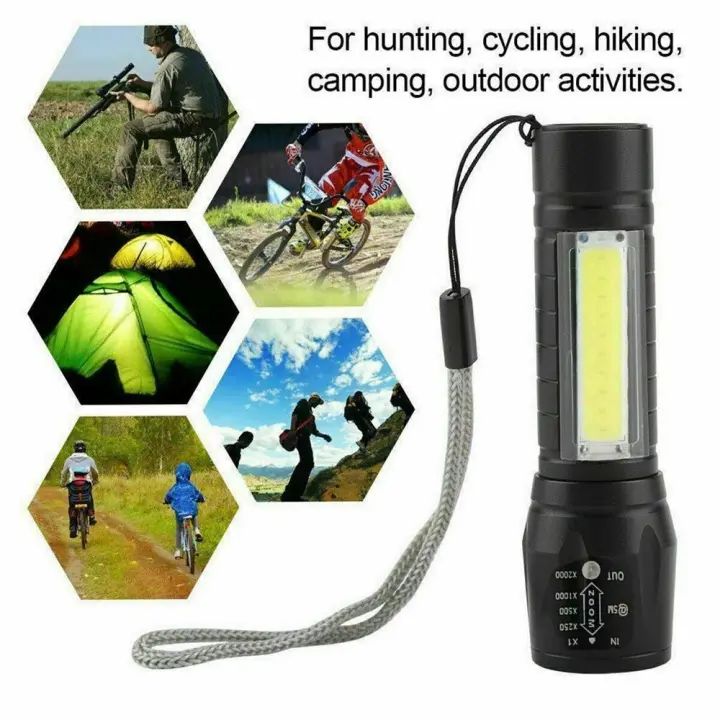 USB Rechargeable Waterproof Zoomable LED Flashlight Torch Tial Clip - Flashlight Rechargeable Telescopic Zoom Torch Mini LED Light & Cable - Oshi.pk - Buy & Sell Online