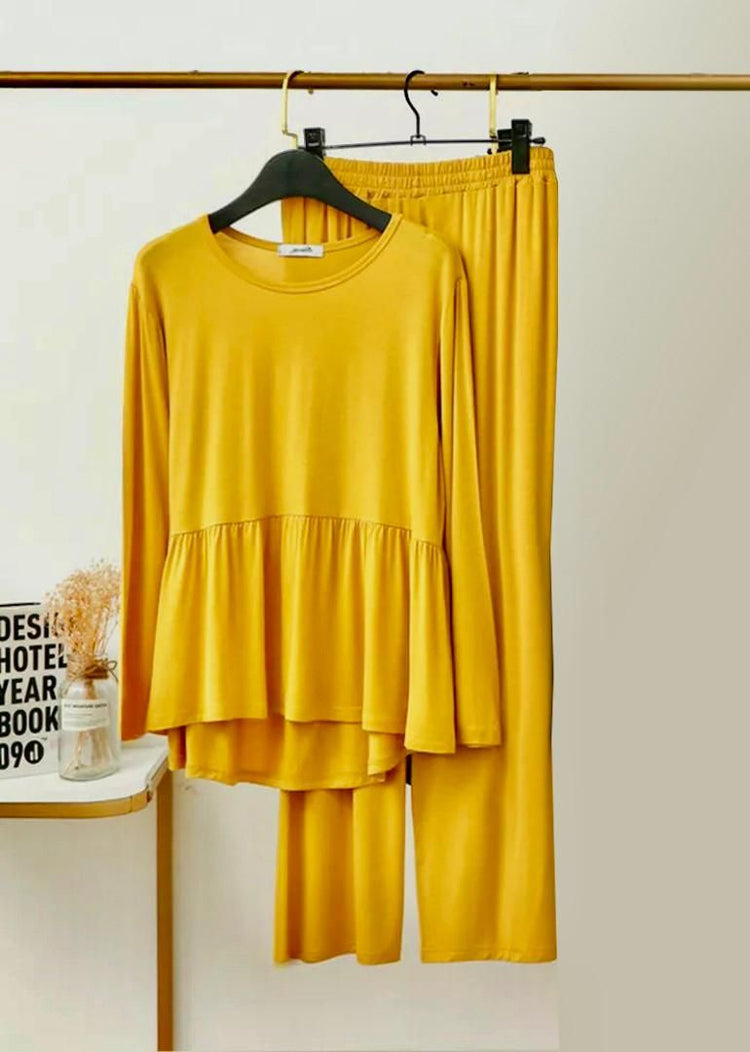 Yellow V Neck Frill Style pajama Full Sleeves Night Suit for her - Oshi.pk - Buy & Sell Online