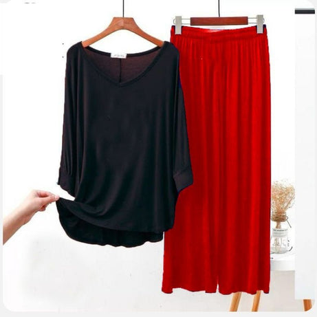 Plain Black V Neck Shirt With Colour Palazzo Pajama Suit - Oshi.pk - Buy & Sell Online