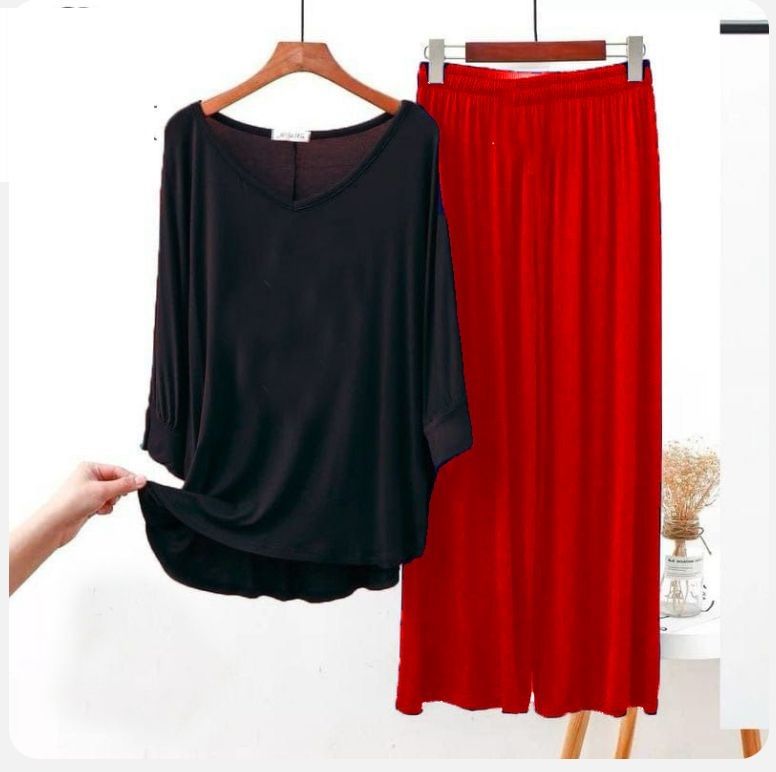 Plain Black V Neck Shirt With Colour Palazzo Pajama Suit - Oshi.pk - Buy & Sell Online