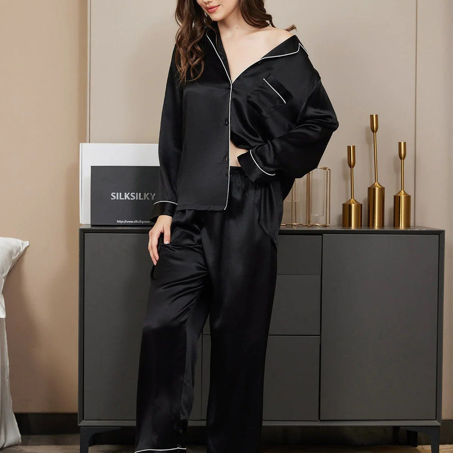 Valerie By Arj Contrast Pipping Satin Silk Pajama Set (Studio By Arj) - Oshi.pk - Buy & Sell Online