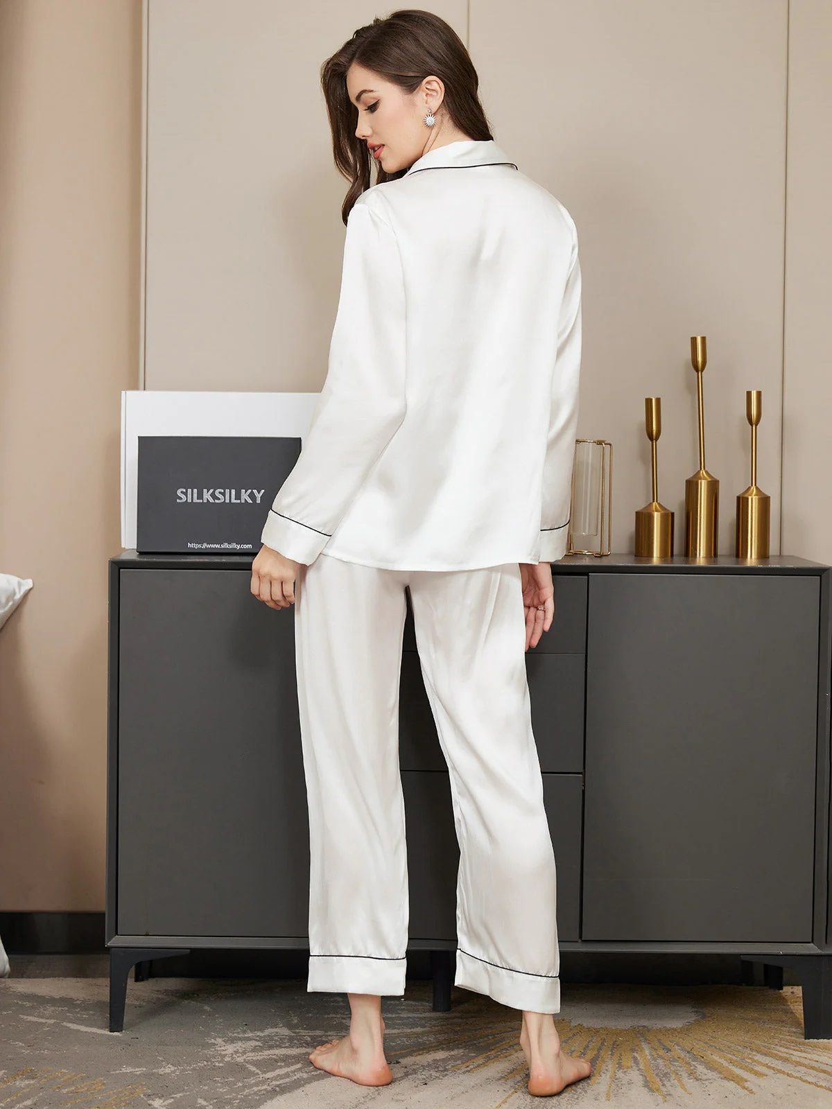 Valerie By Arj Contrast Pipping Satin Silk Pajama Set (Studio By Arj) - Oshi.pk - Buy & Sell Online