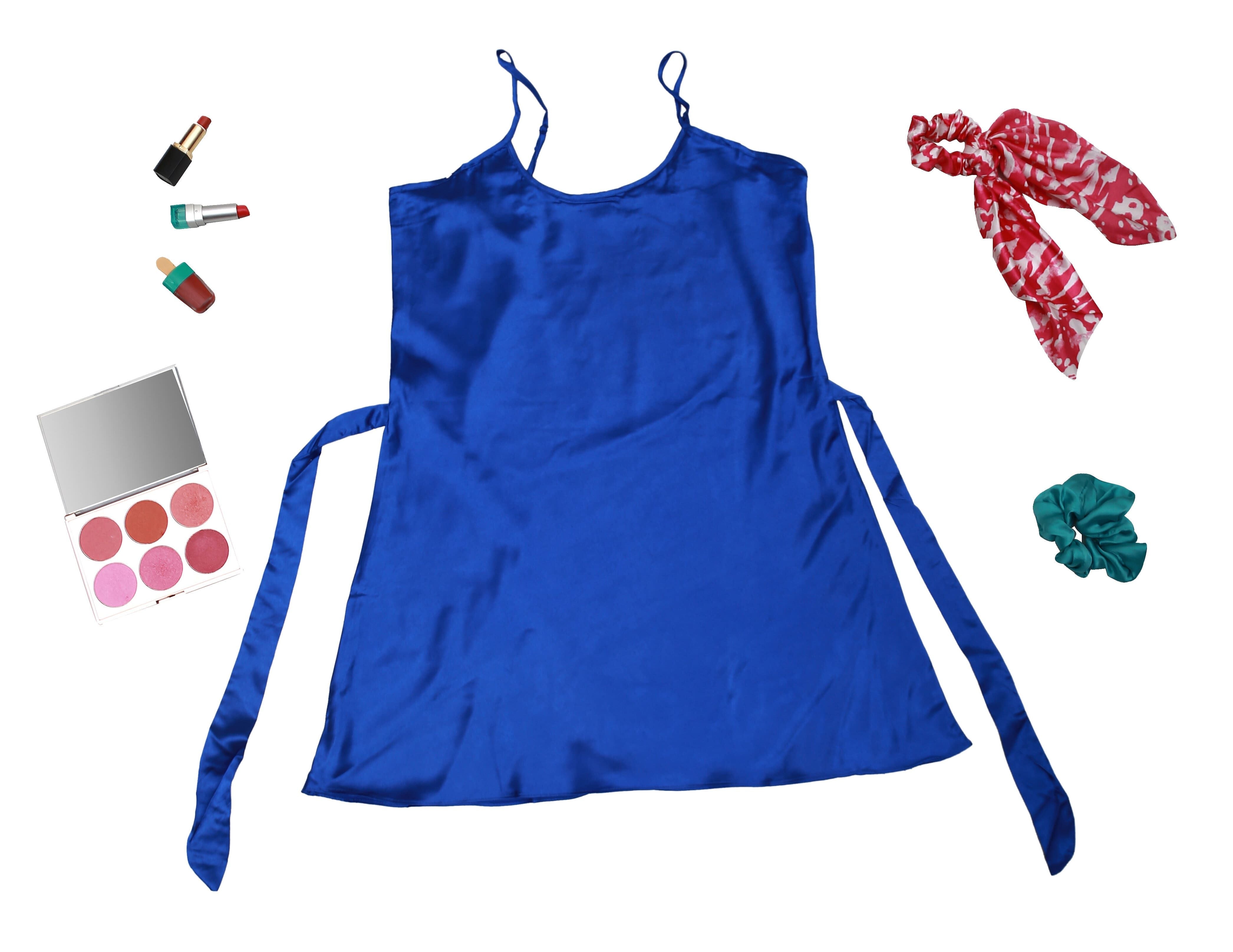 Valerie imported silk satin Royal Blue color chemise sleep pretty spaghetti strap chemise/night wears - Oshi.pk - Buy & Sell Online