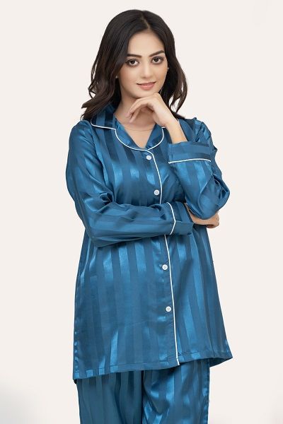 Valerie Night dress for women Nightwear Shadow Stripe Pajama Set this Vintage-Looking two-piece has a relaxed and feels Cool and Smooth Sleepwer - Oshi.pk - Buy & Sell Online