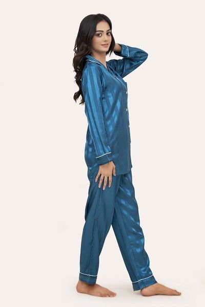 Valerie Night dress for women Nightwear Shadow Stripe Pajama Set this Vintage-Looking two-piece has a relaxed and feels Cool and Smooth Sleepwer - Oshi.pk - Buy & Sell Online