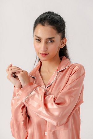 Valerie Nightwear Shadow Stripe Pajama Set this Vintage-Looking two-piece has a relaxed and feels Cool and Smooth Sleepwear - Oshi.pk - Buy & Sell Online