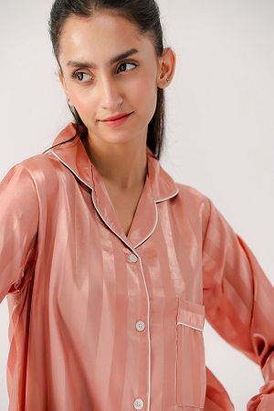 Valerie Nightwear Shadow Stripe Pajama Set this Vintage-Looking two-piece has a relaxed and feels Cool and Smooth Sleepwear - Oshi.pk - Buy & Sell Online