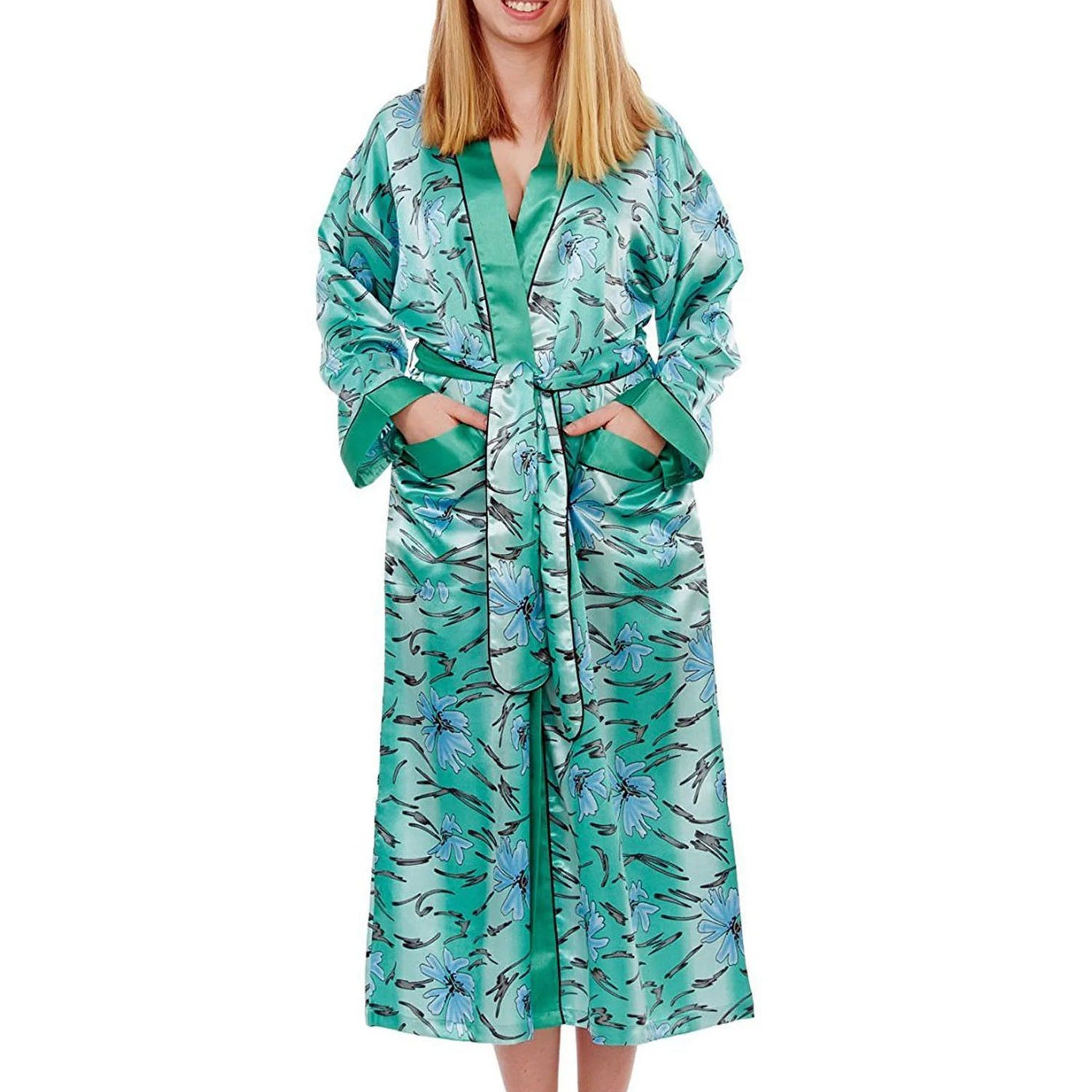 Valerie Women Silky Comfy Satin Classic Long robe/gown Featuring Contrast Trims & piping Nightwear