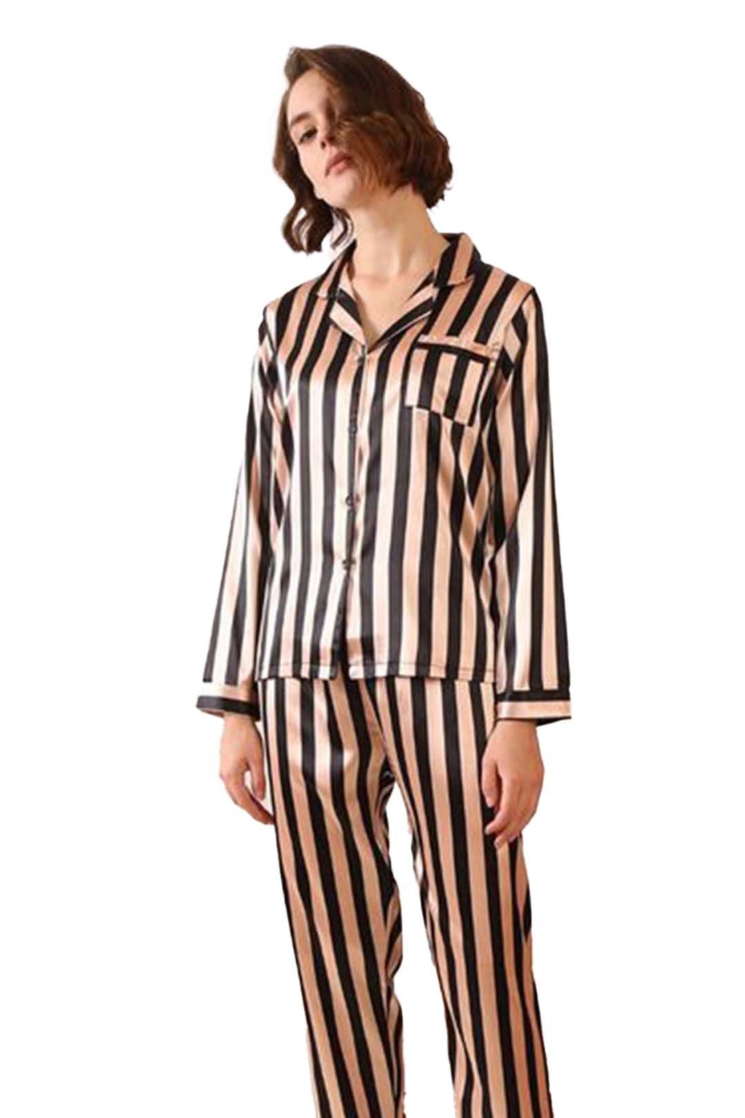 Valerie Women Soft Pajamas Set With Black Stripe pajama set - Oshi.pk - Buy & Sell Online