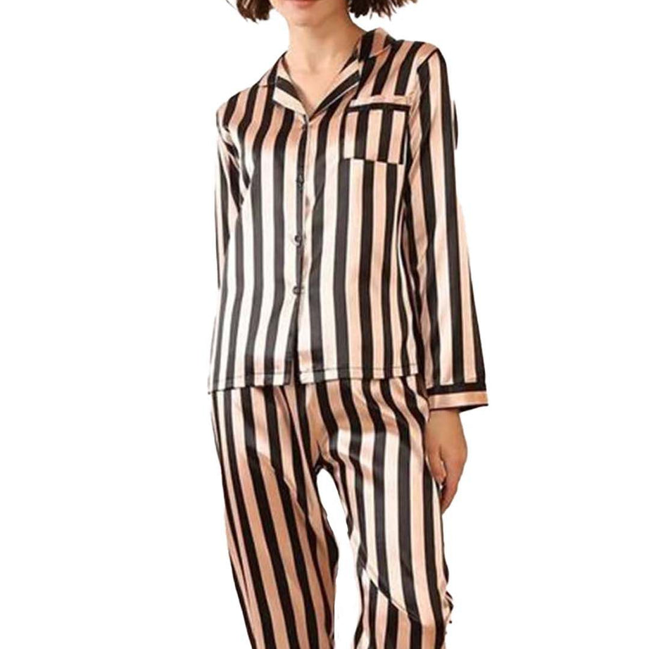 Valerie Women Soft Pajamas Set With Black Stripe pajama set - Oshi.pk - Buy & Sell Online