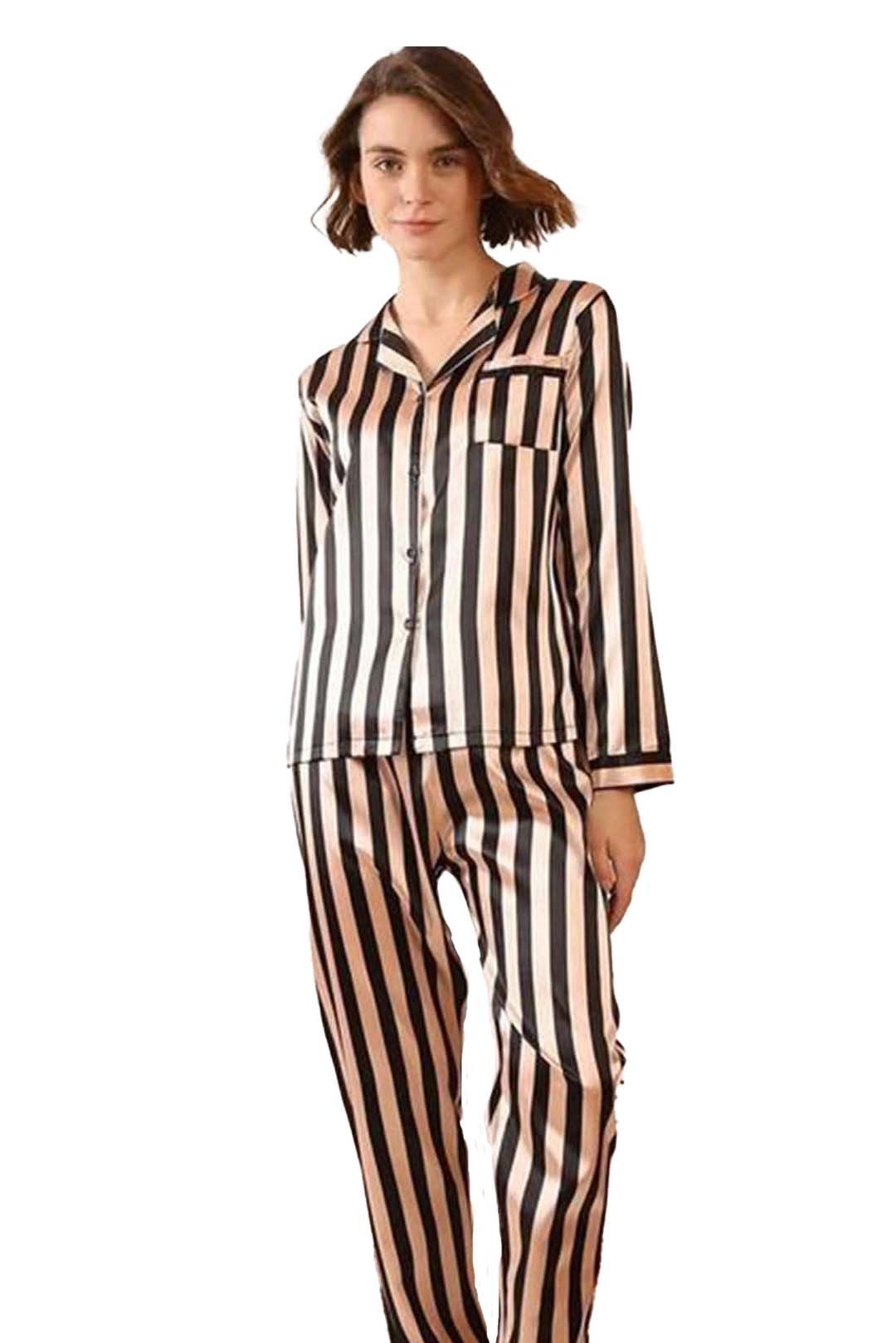 Valerie Women Soft Pajamas Set With Black Stripe pajama set - Oshi.pk - Buy & Sell Online