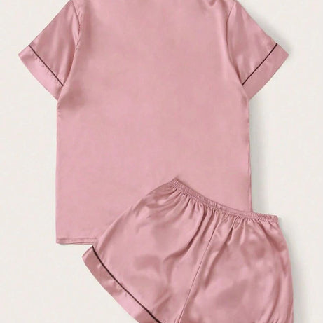 Valerie Women’s Contrast Pipping Satin Short PJ Set /Nightdress Silky/ Night Suit For Women’s - Oshi.pk - Buy & Sell Online