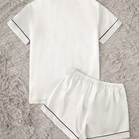 Valerie Women’s Contrast Pipping Satin Short PJ Set /Nightdress Silky/ Night Suit For Women’s - Oshi.pk - Buy & Sell Online