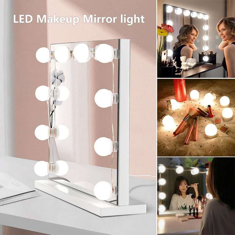Vanity Light Makeup Mirror LED Bulbs Super Bright Mirror Studio Glow 3 Mode Vanity Led Bulb White, Off White & Yellow With 10 Bulbs - Oshi.pk - Buy & Sell Online