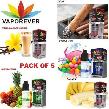 Vaporever E-Liquid Vape Juice 10ml in 0mg, Nicotine Vapor(PACK OF 5)