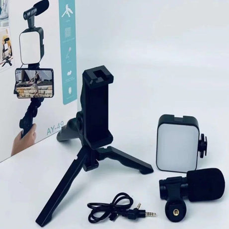 VLog Mobile Vlogging Kit, Video Making kit, with tripod stand, Microphone, Led Light, Mobile Holder ALL IN ONE Better Sound And Lighting - Oshi.pk - Buy & Sell Online