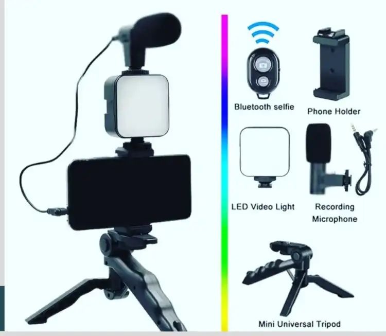 Vlogging Kit, Video Making kit, with tripod stand, Microphone, Led Light, Mobile Holder ALL IN ONE - Oshi.pk - Buy & Sell Online