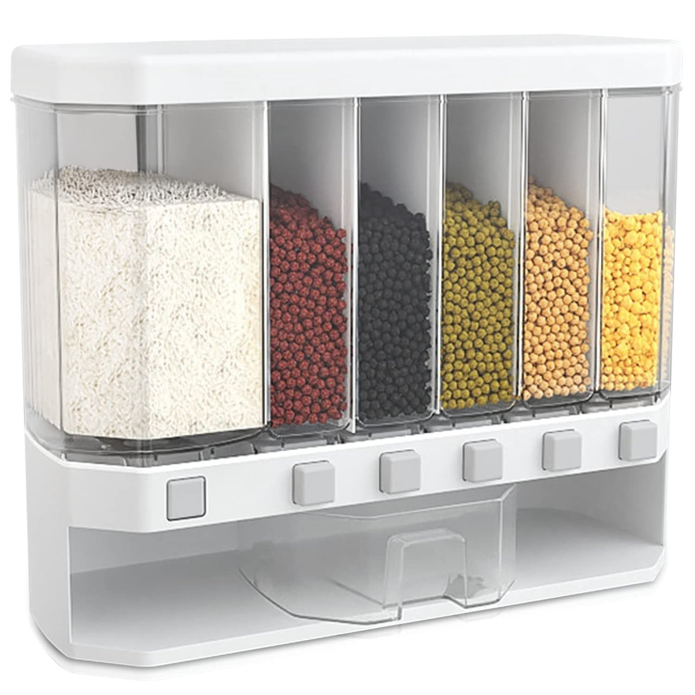 Wall Mounted Cereal Grains Dispenser for Kitchen | 10 KG Capacity cereal container dispenser | Rice Dal Coffee Beans and Dry Storage. (6-Grid-Cereal-D - Oshi.pk - Buy & Sell Online