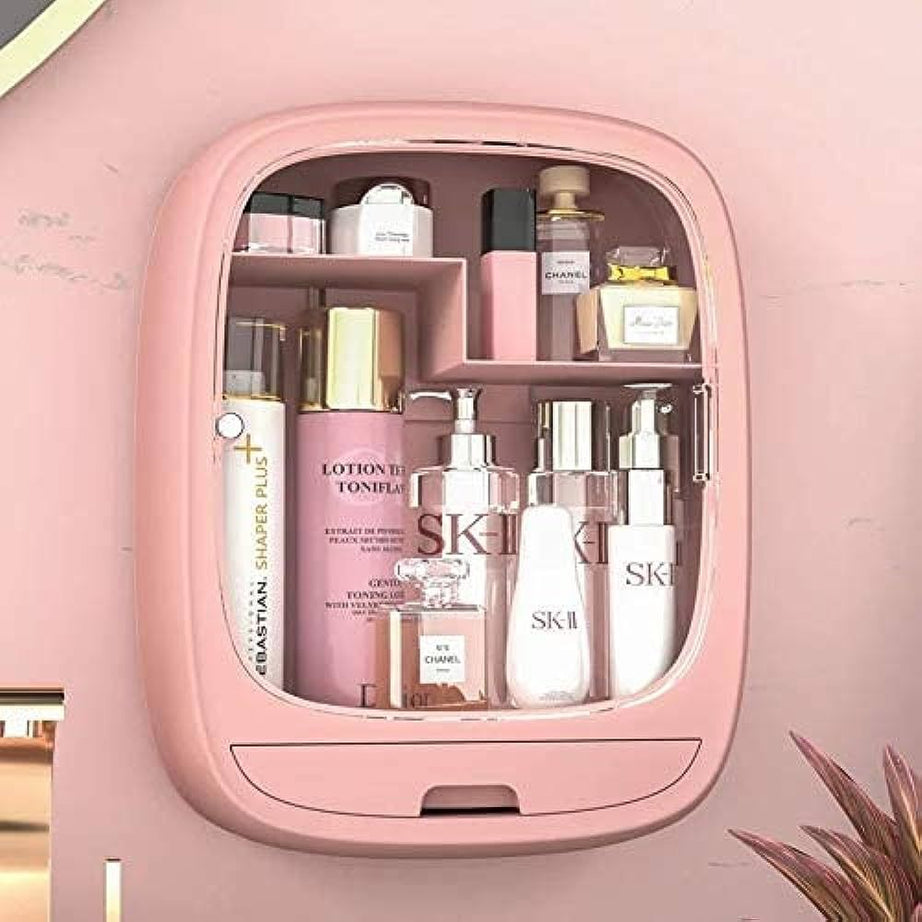Wall-Mounted Cosmetic Storage Box Perforation-Free Bathroom Toilet Skin Care Products Dust-Proof Wall-Mounted Shelf - Oshi.pk - Buy & Sell Online