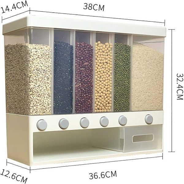 Wall Mounted Grain Dispenser 6 in 1 Kitchen Split Dry Food Container Storage - Oshi.pk - Buy & Sell Online