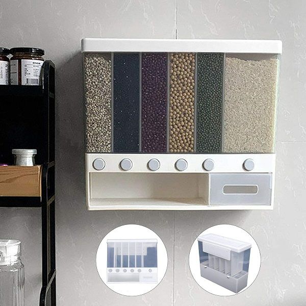 Wall Mounted Grain Dispenser 6 in 1 Kitchen Split Dry Food Container Storage - Oshi.pk - Buy & Sell Online