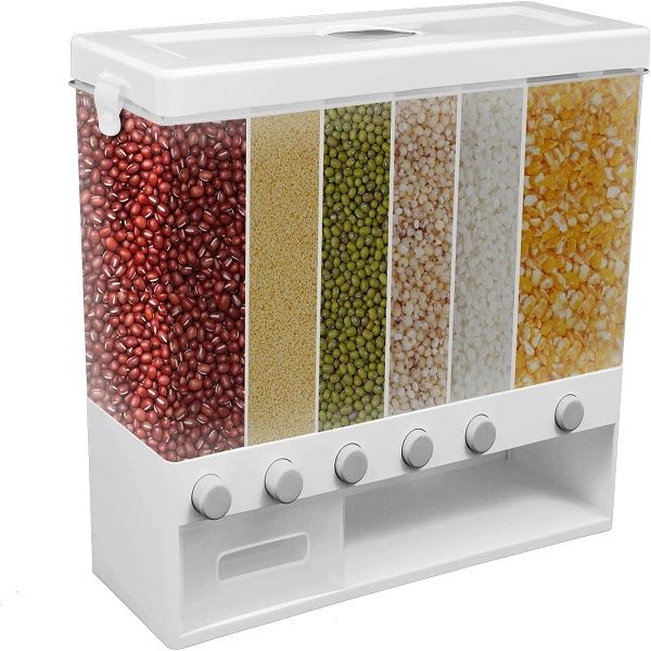 Wall Mounted Grain Dispenser 6 in 1 Kitchen Split Dry Food Container Storage - Oshi.pk - Buy & Sell Online