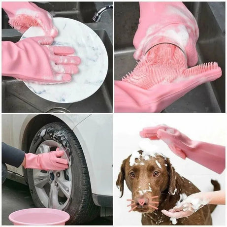 Washing Dishes Silicone Gloves Waterproof Insulated Gloves Bathroom Kitchen And Bathroom Cleaning Car Wash Multi-Purpose Gloves - Oshi.pk - Buy & Sell Online