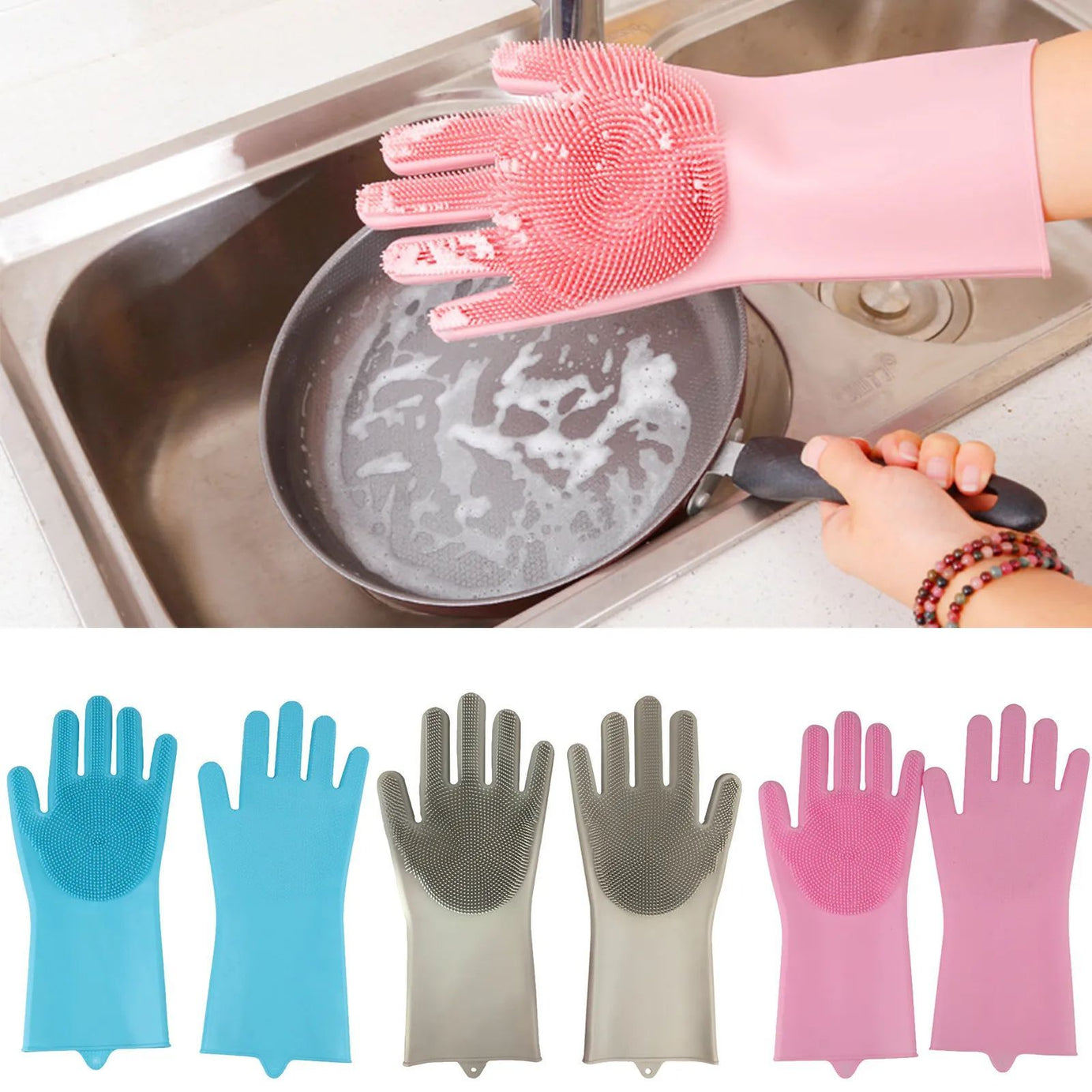 Washing Dishes Silicone Gloves Waterproof Insulated Gloves Bathroom Kitchen And Bathroom Cleaning Car Wash Multi-Purpose Gloves - Oshi.pk - Buy & Sell Online