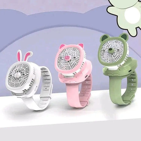 Watch Fan Cartoon with Wrist Strap Rechargeable 3 Levels Adjustable Handheld Fan for TravelLow - Oshi.pk - Buy & Sell Online