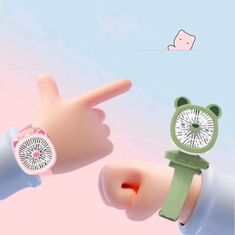 Watch Fan Cartoon with Wrist Strap Rechargeable 3 Levels Adjustable Handheld Fan for TravelLow - Oshi.pk - Buy & Sell Online