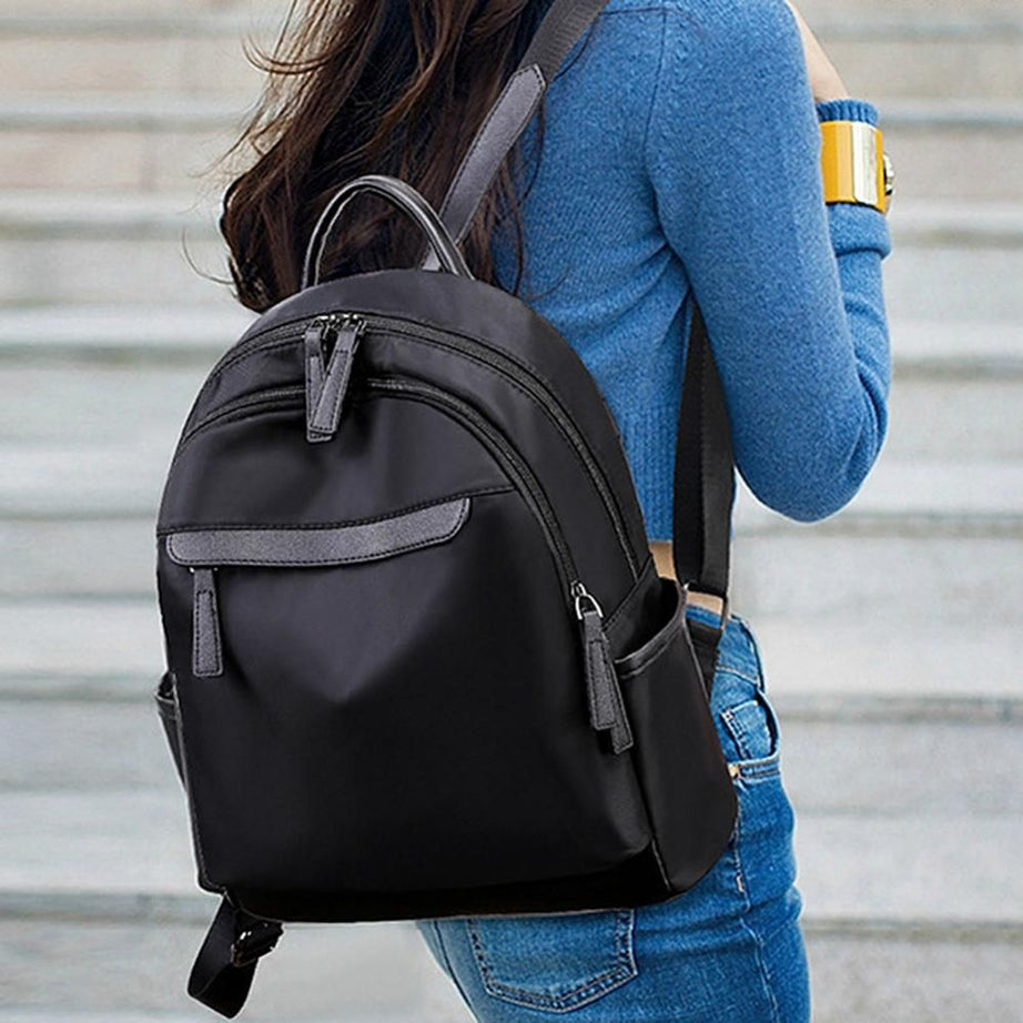 waterproof and durable solid color double zipper casual fashion backpack school bag bag with headphone jack - Oshi.pk - Buy & Sell Online