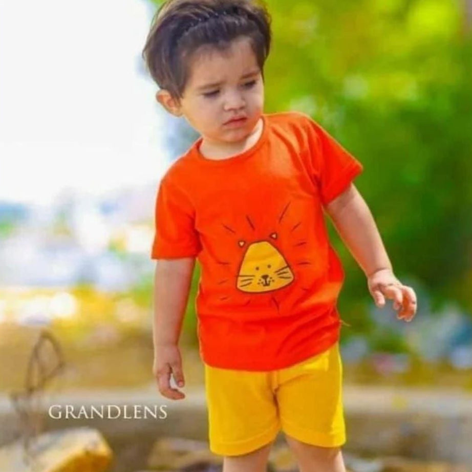 Orange Tshirt and Yellow Short Kids Night Dress