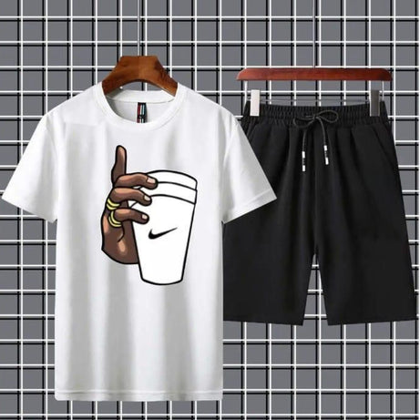 white Hand With Cup Printed gym wear Half Sleeves O Neck Shorts & Tshirt Tracksuit For Men highly recommended tracksuit for Boys - Oshi.pk - Buy & Sell Online