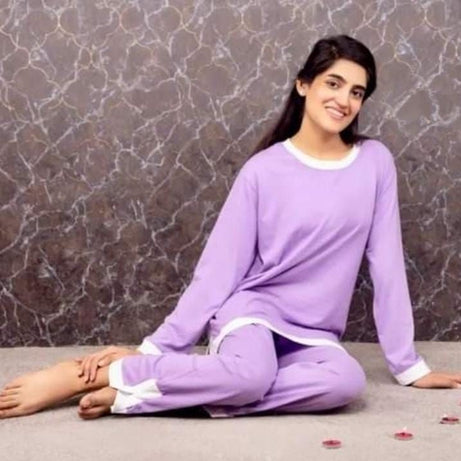 Plain with White Patti Night Dress Full Sleeves Night Dress by Hk Outfits - Oshi.pk - Buy & Sell Online