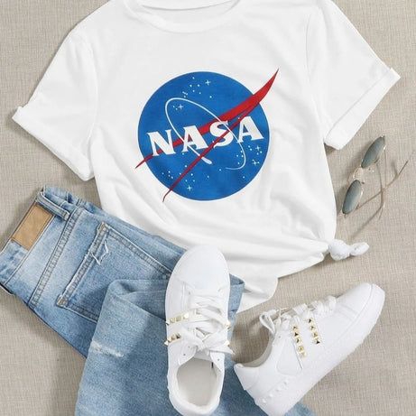 White Nasa Printed Cotton Half Sleeves O Neck T Shirt For Women - Oshi.pk - Buy & Sell Online