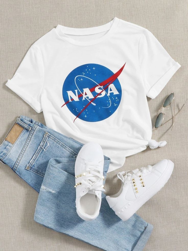 White Nasa Printed Cotton Half Sleeves O Neck T Shirt For Women - Oshi.pk - Buy & Sell Online