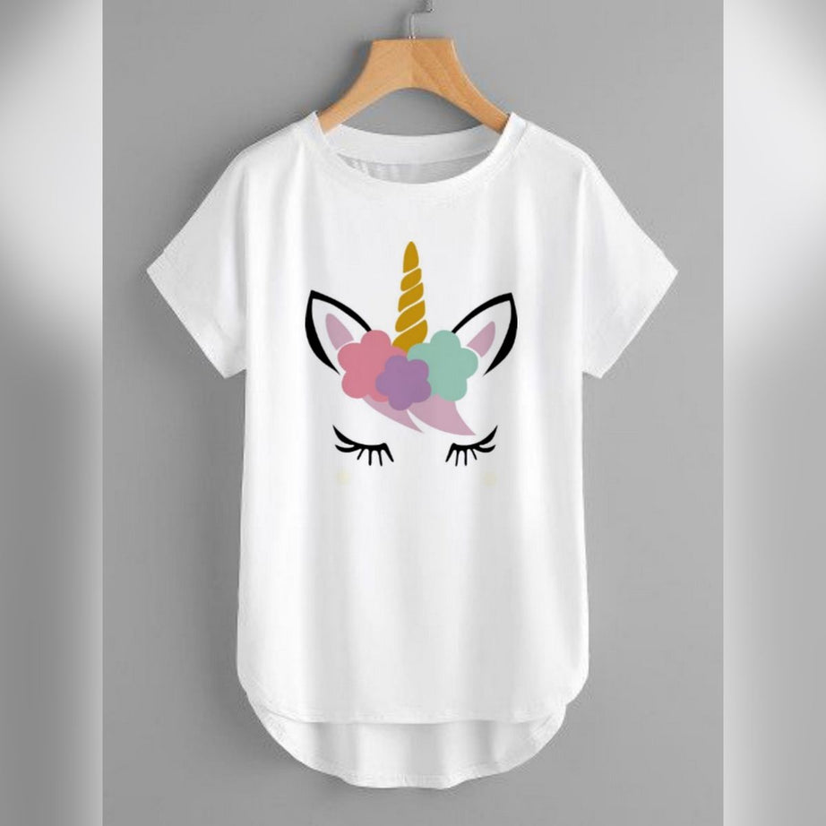 White T Shirt For Girls new and stylish design unicorn Printed Summer Collection Shirt Round Neck Half Sleeves - Oshi.pk - Buy & Sell Online
